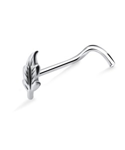 Leaf Large Silver Curved Nose Stud NSKB-749